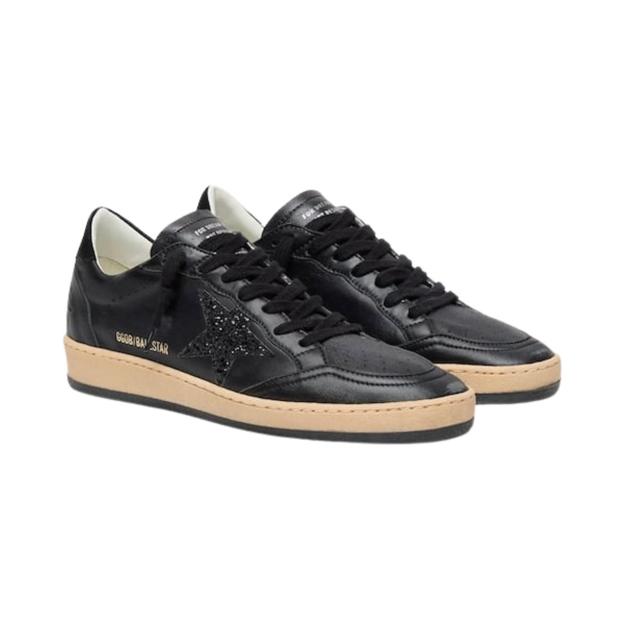 Golden Goose Ball Star in black nappa with black glitter star and suede heel tab(women)