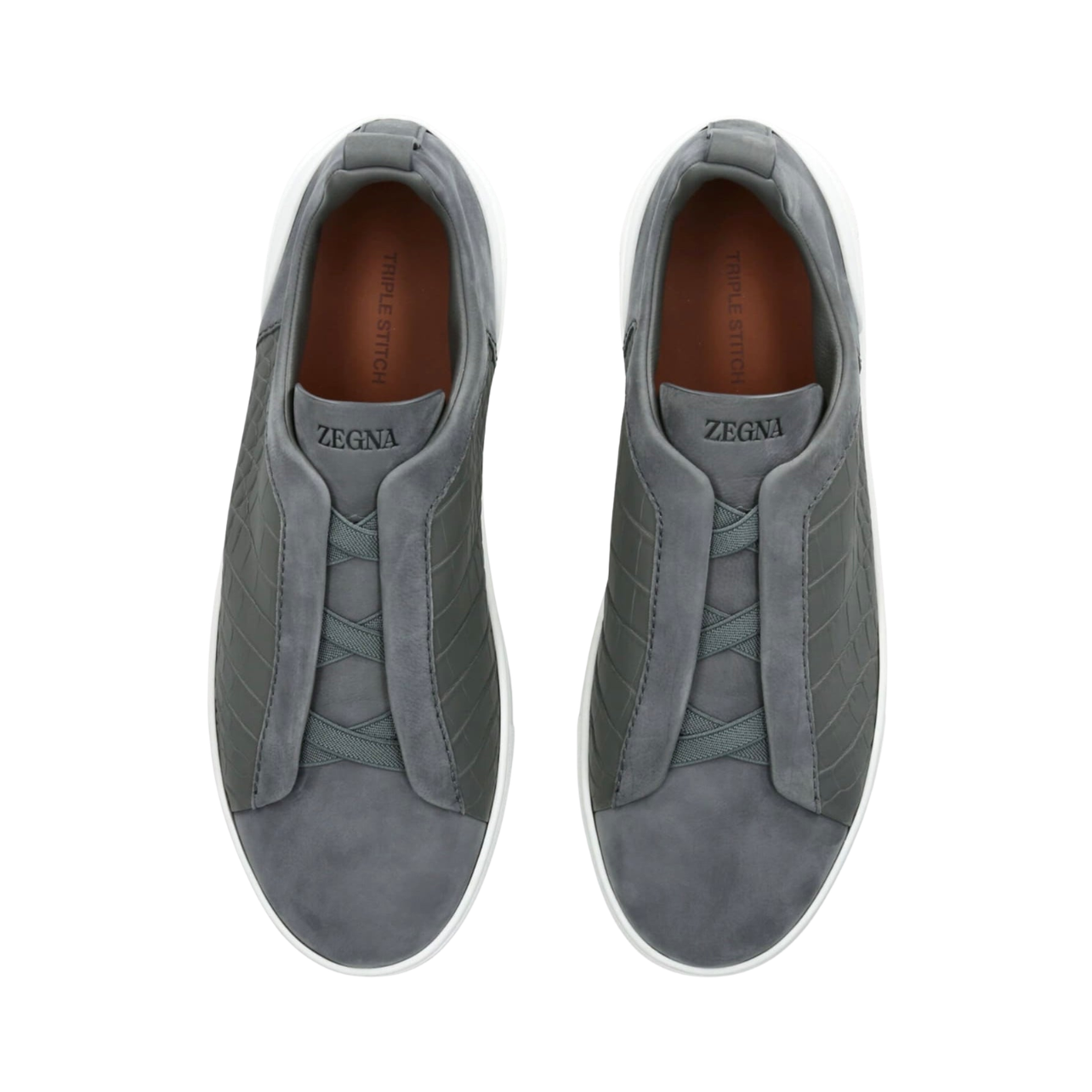 ZEGNA GREY CROCODILE LEATHER TRIPLE STITCH SECONDSKIN SNEAKERS