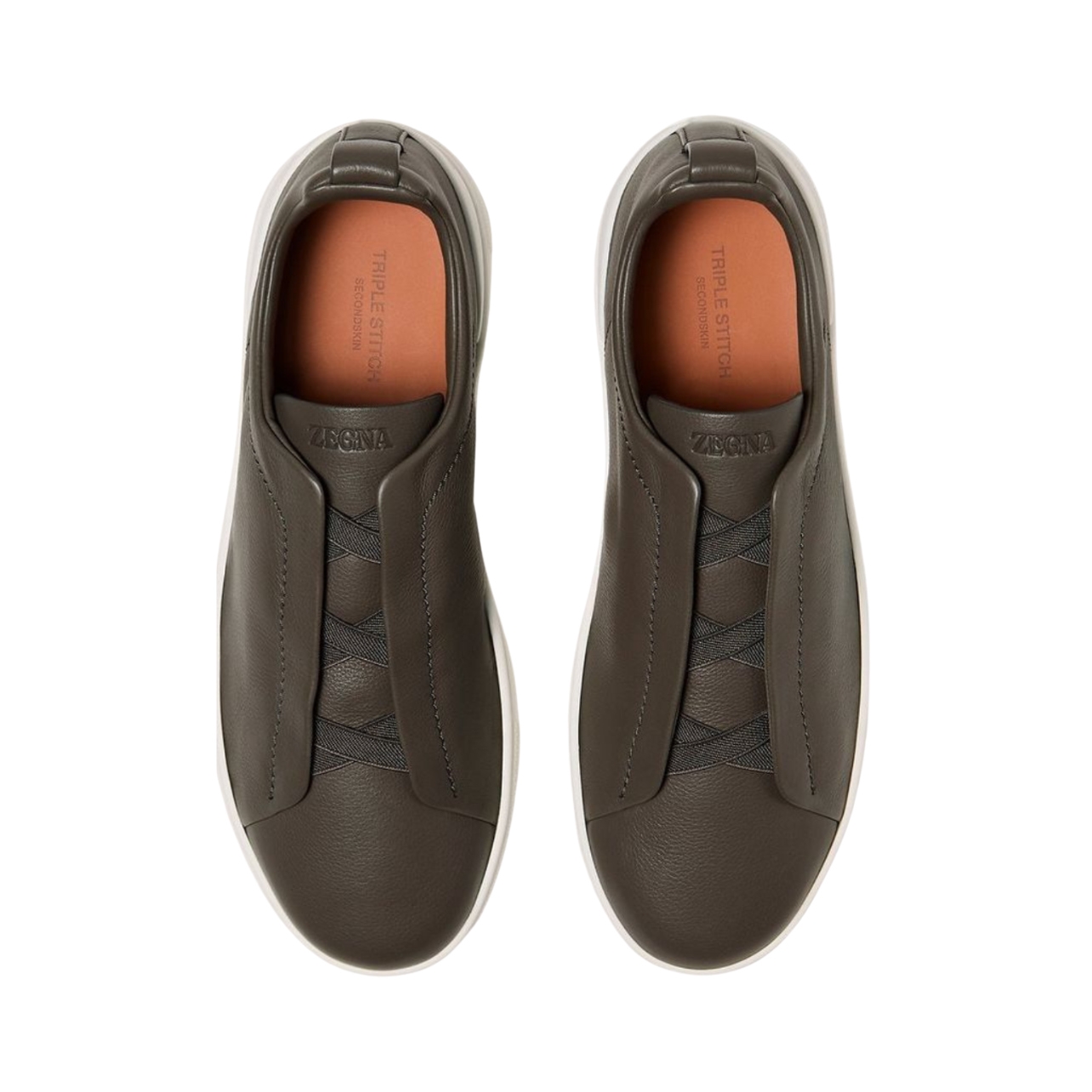 ZEGNA Triple Stitch SECONDSKIN Leather Sneakers Dark Taupe