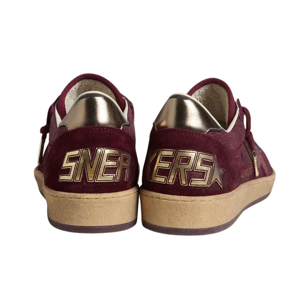 Golden Goose Ball Star in burgundy suede with crystal star and metallic leather heel tab(women)