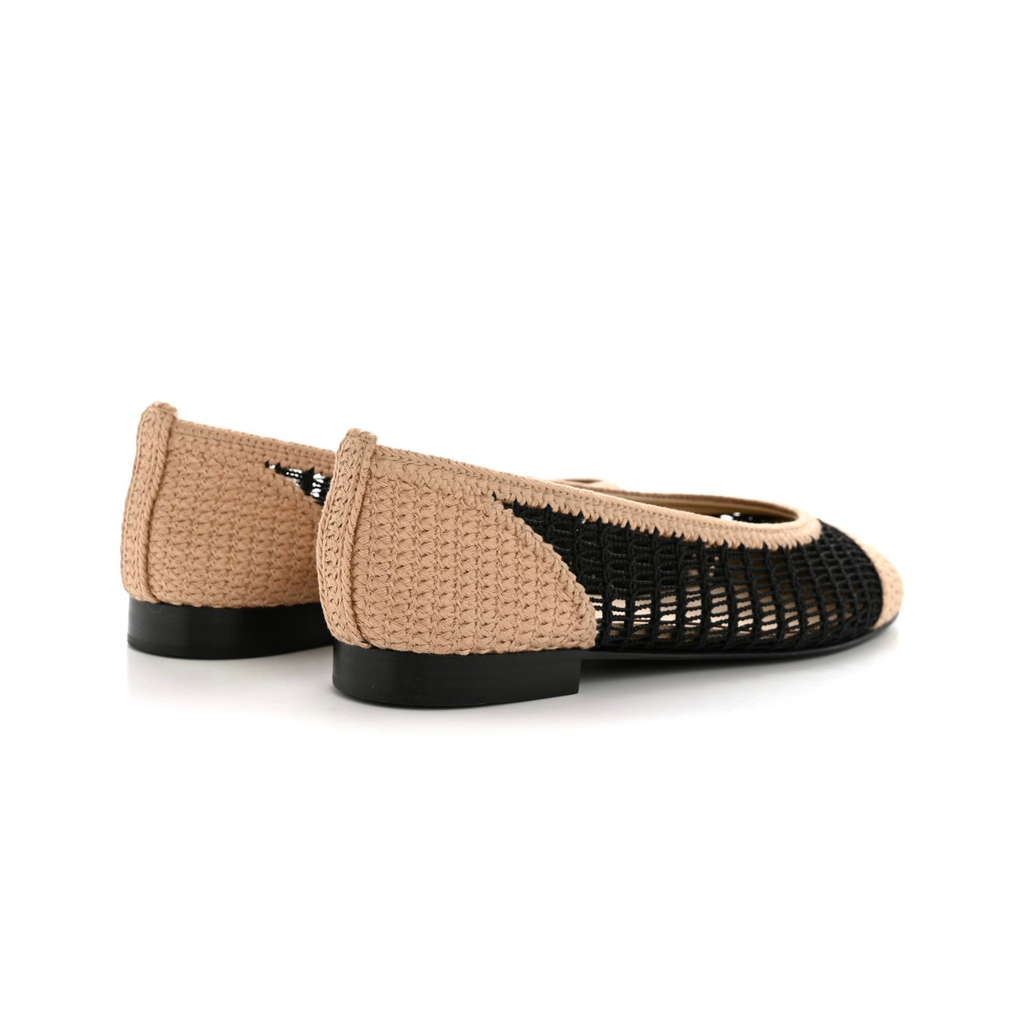 Chanel Beige/Black Knit Fabric and Mesh CC Ballet