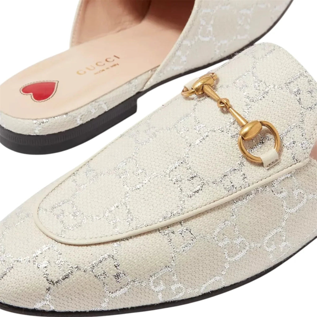 Gucci Grey/Silver Canvas Princetown Mules