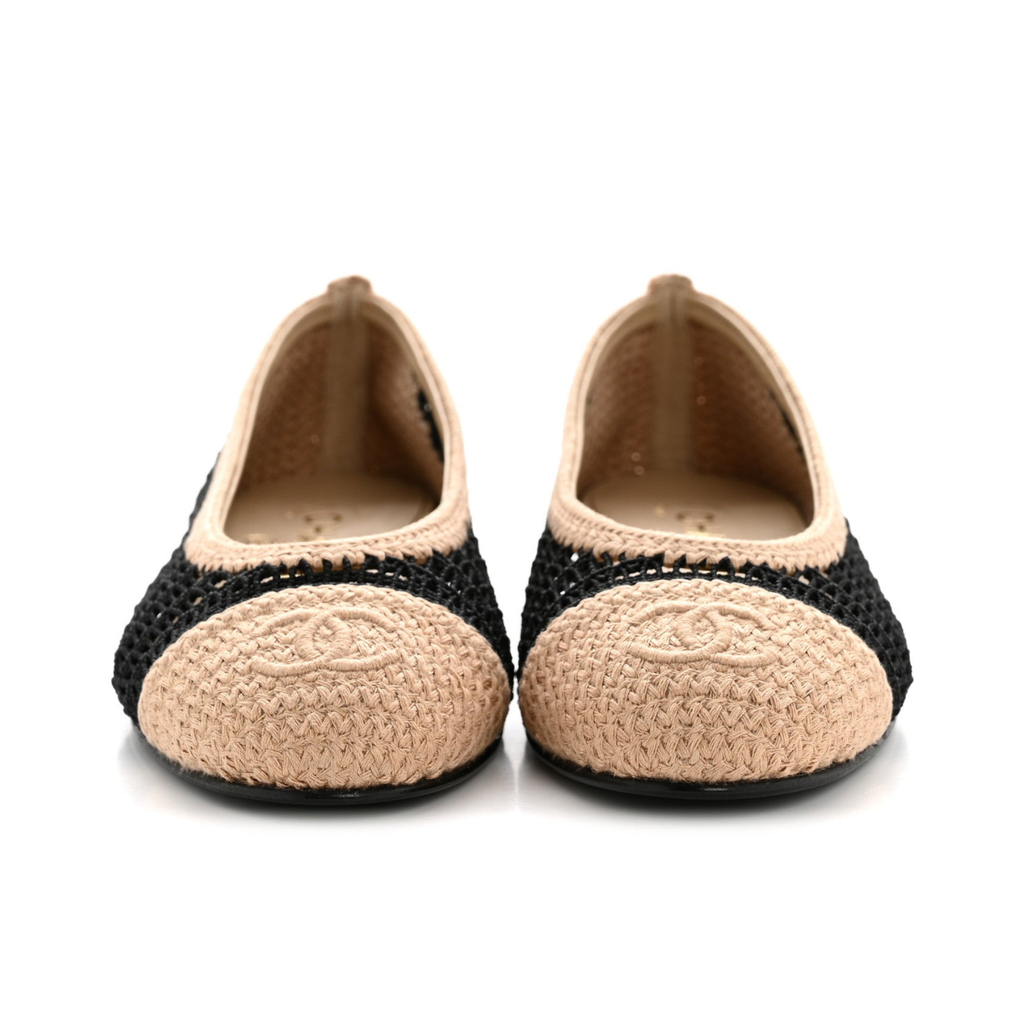 Chanel Beige/Black Knit Fabric and Mesh CC Ballet