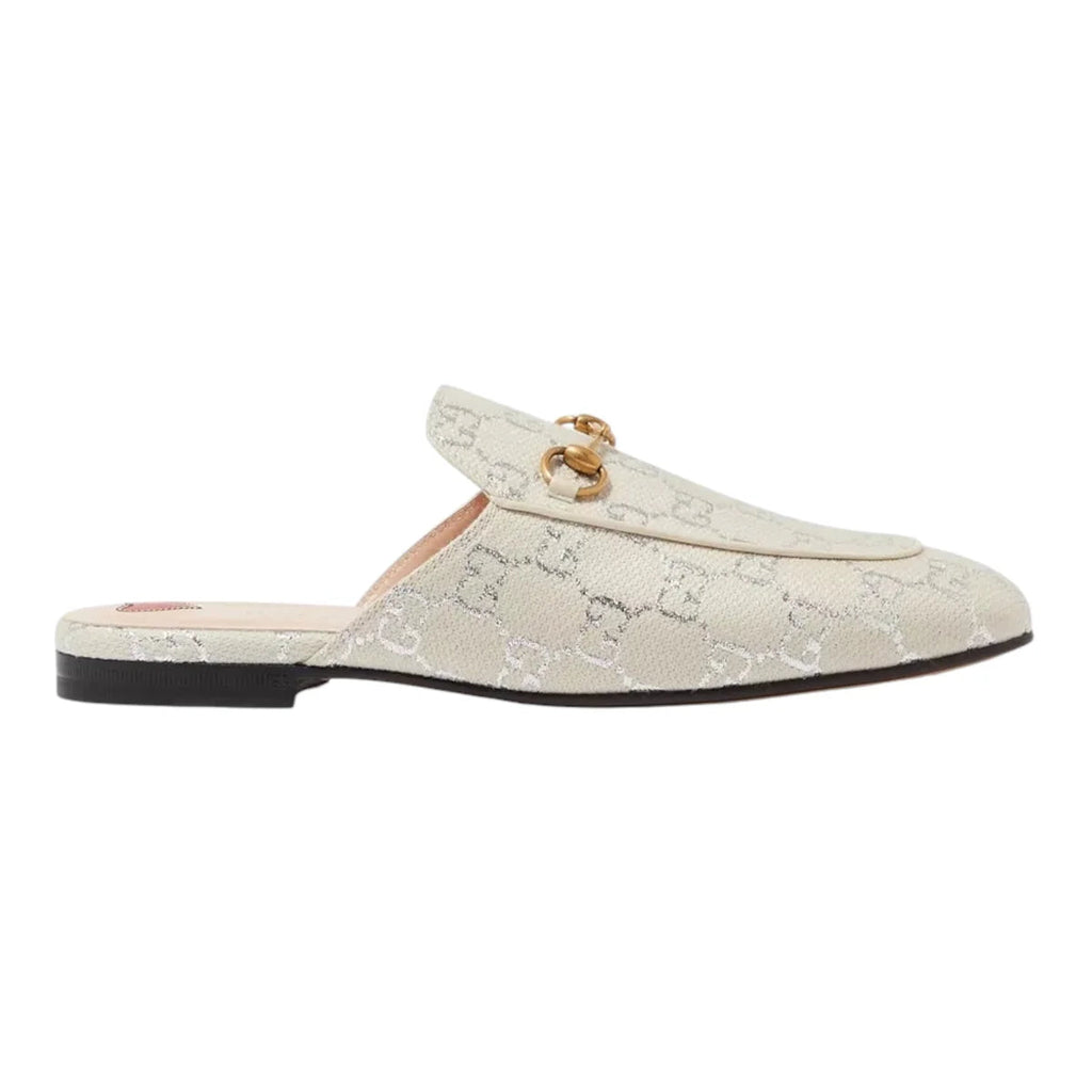 Gucci Grey/Silver Canvas Princetown Mules
